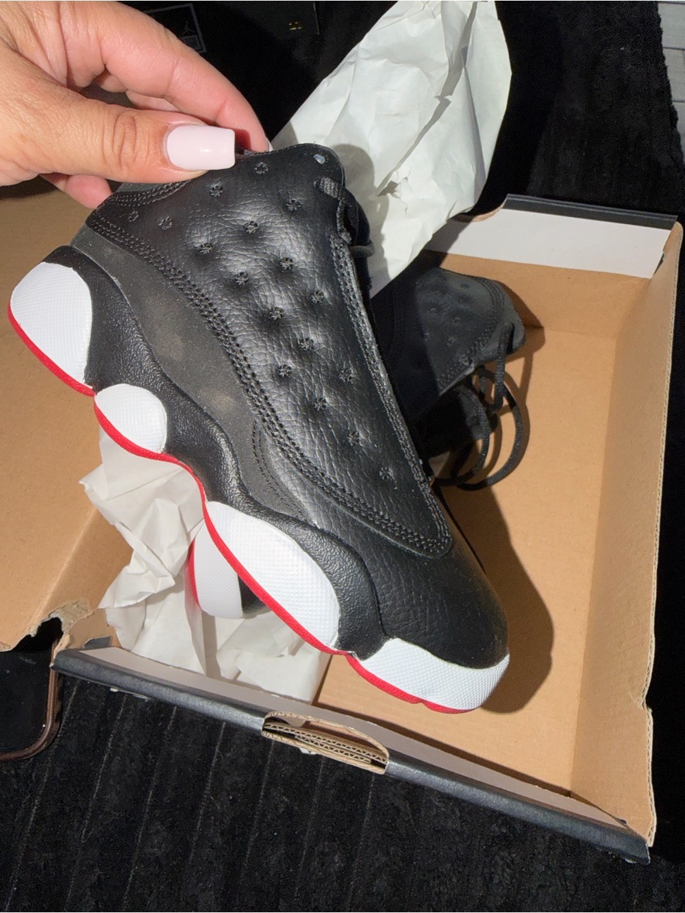 Kids Black Leather Basketball Sneakers with White & Red Sole 13.5